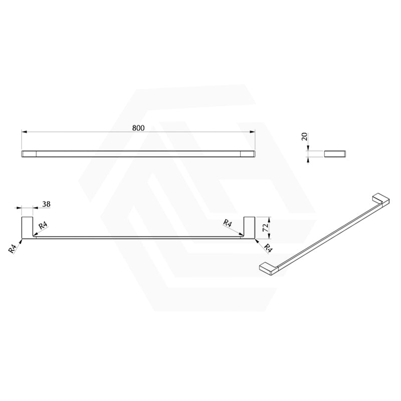 Bella Vista Milos 400/600/800mm Stainless Steel Single Towel Rail - Colour Available