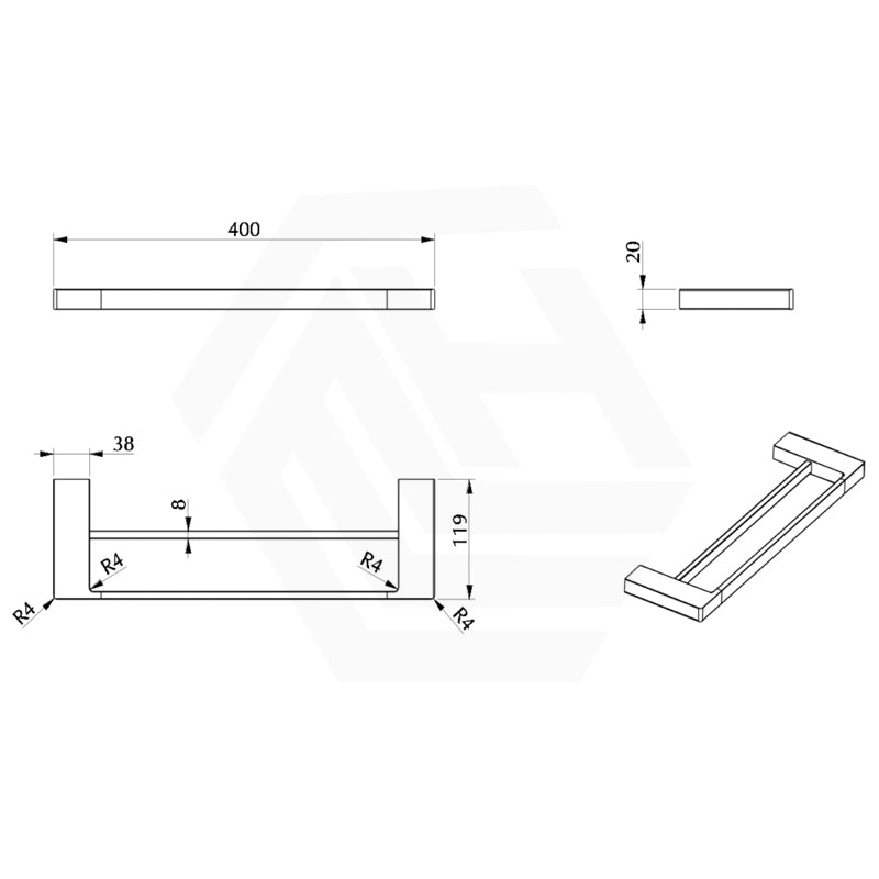 Bella Vista Milos 400/600/800mm Double Towel Rail Stainless Steel - Colour Available