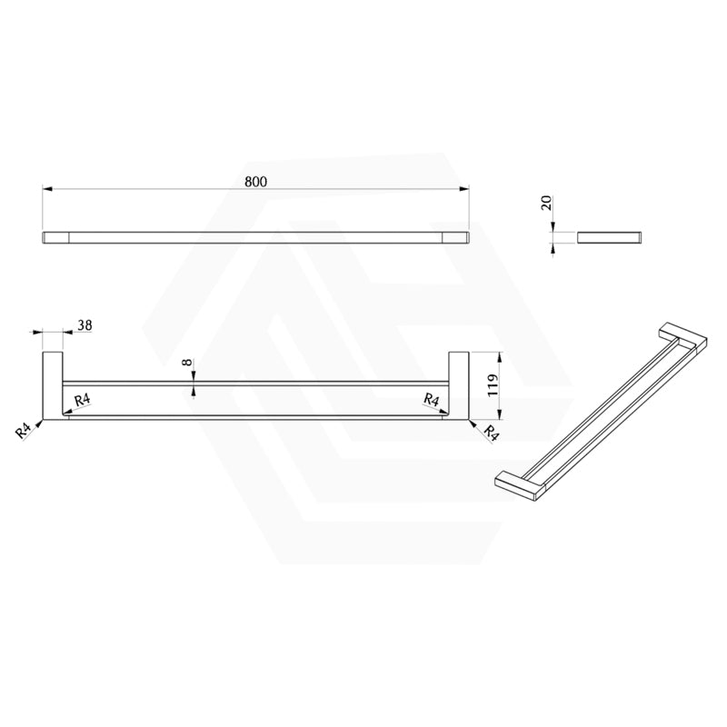 Bella Vista Milos 400/600/800mm Double Towel Rail Stainless Steel - Colour Available