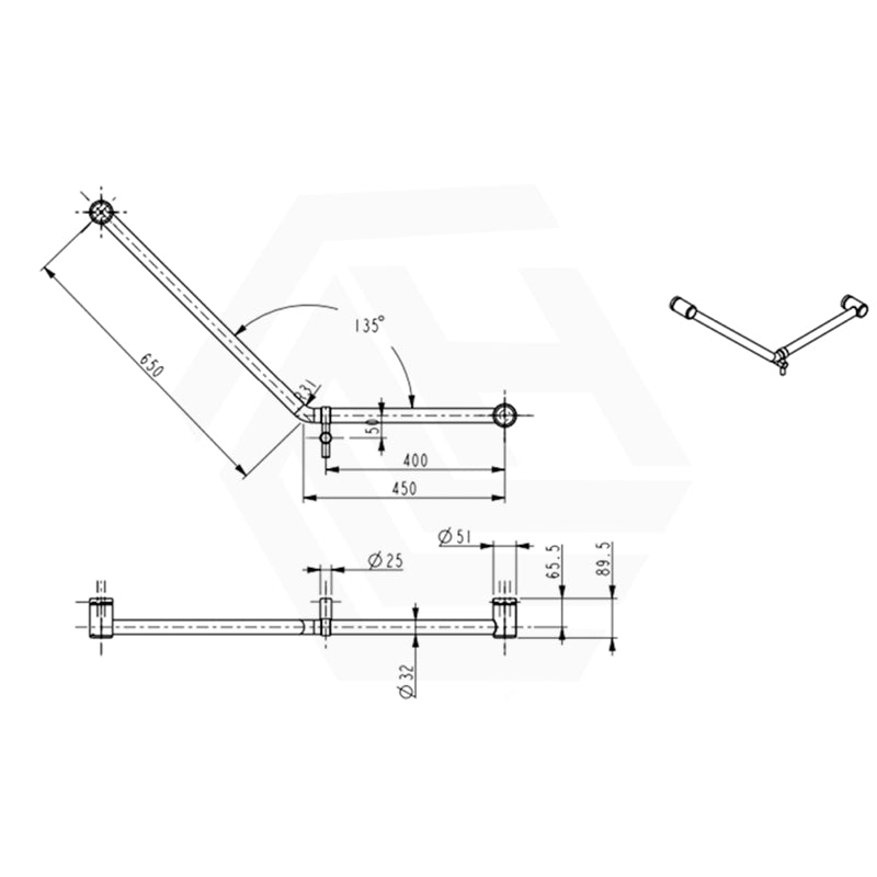 Bella Vista Mica Care 450x650mm 45° Stainless Steel Ambulant Grab Rail Available In Colors