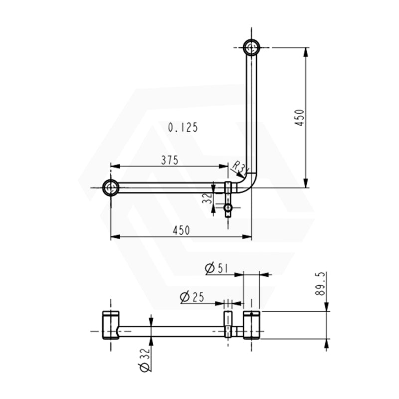 Bella Vista Mica Care 450x450mm Curved 90° Stainless Steel Ambulant Grab Rail Available In Colors