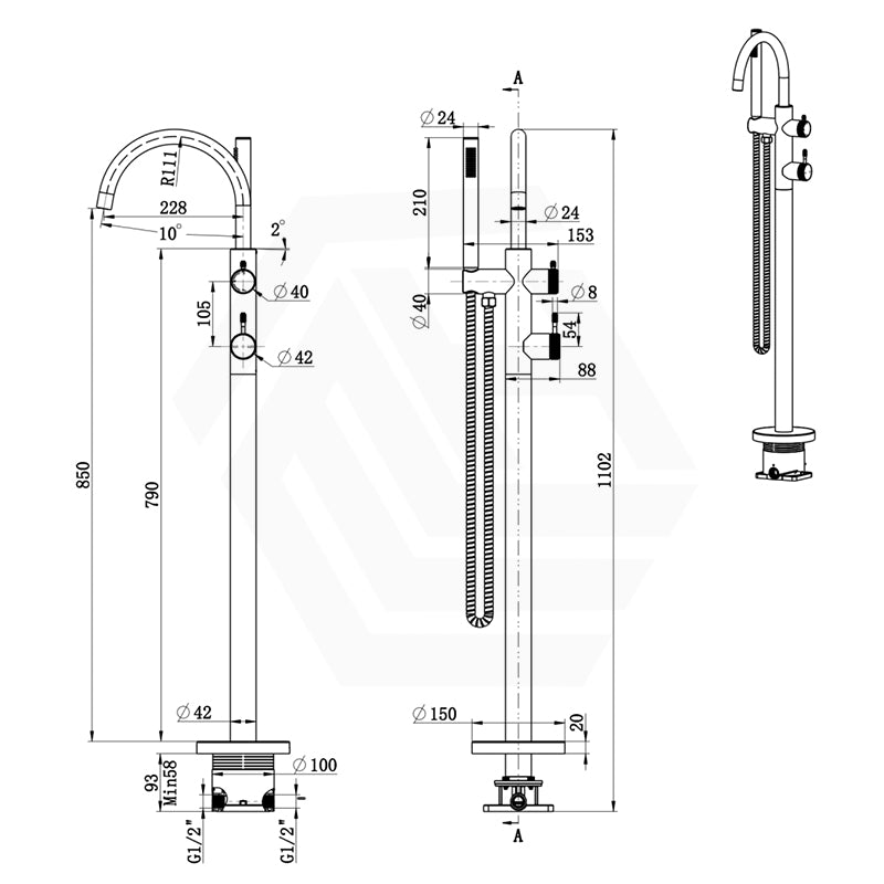 Bella Vista Mica Fluted Freestanding Stainless Steel Bath Spout With Hand Shower Available In Colours