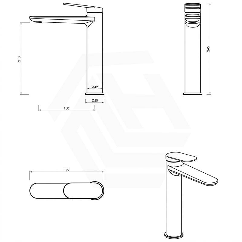 Bella Vista Lantra Solid Brass High Basin Mixer Straight Spout Variant Colour Available