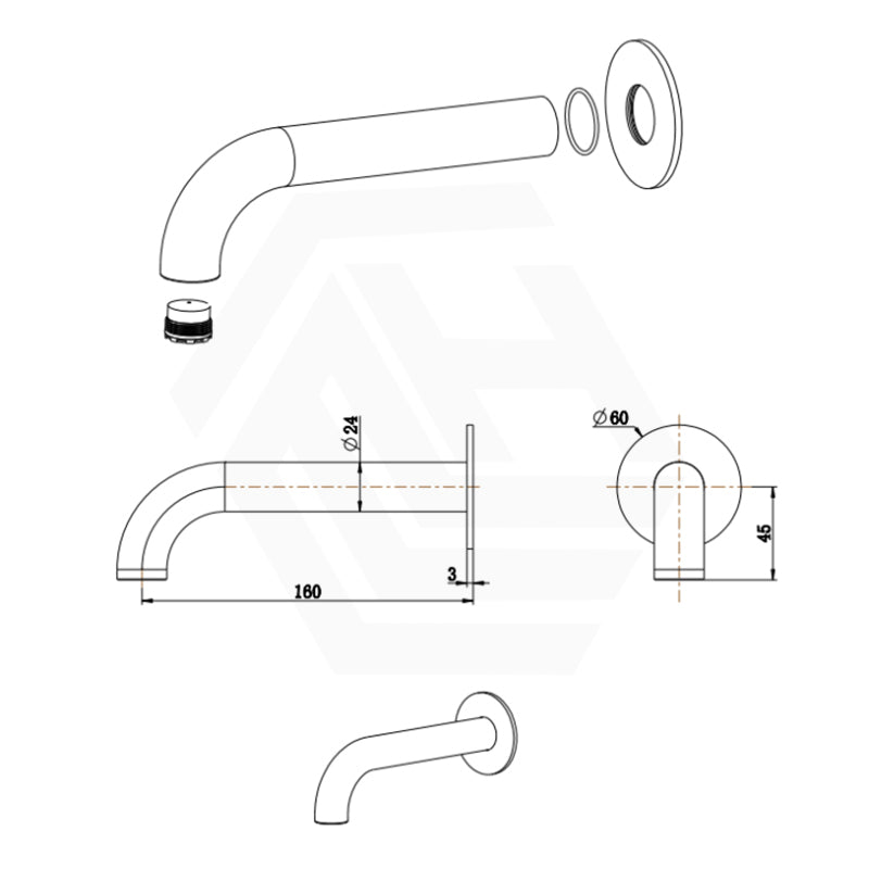 Bella Vista Mica 160mm Bath/Basin Spout Wall Mounted Available in Colors