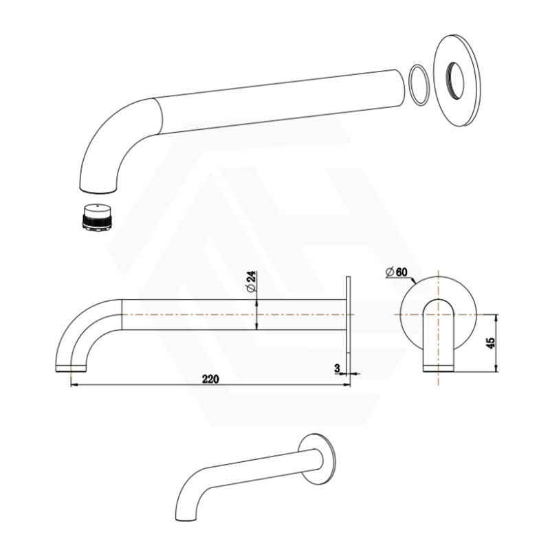 Bella Vista Mica 160/220/250mm Stainless Steel Bath/Basin Spout Wall Mounted Available in Colors