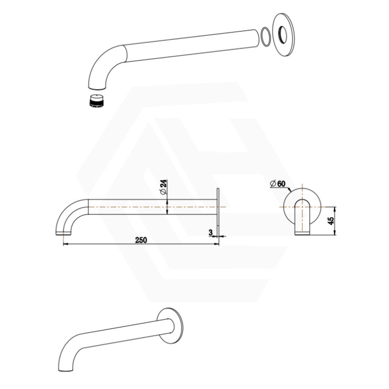 Bella Vista Mica 160/220/250mm Stainless Steel Bath/Basin Spout Wall Mounted Available in Colors