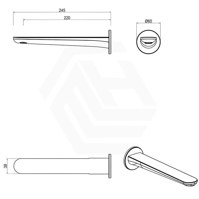 Bella Vista Lantra Solid Brass Wall Mounted 220mm Bath Spout Variant Colour Available