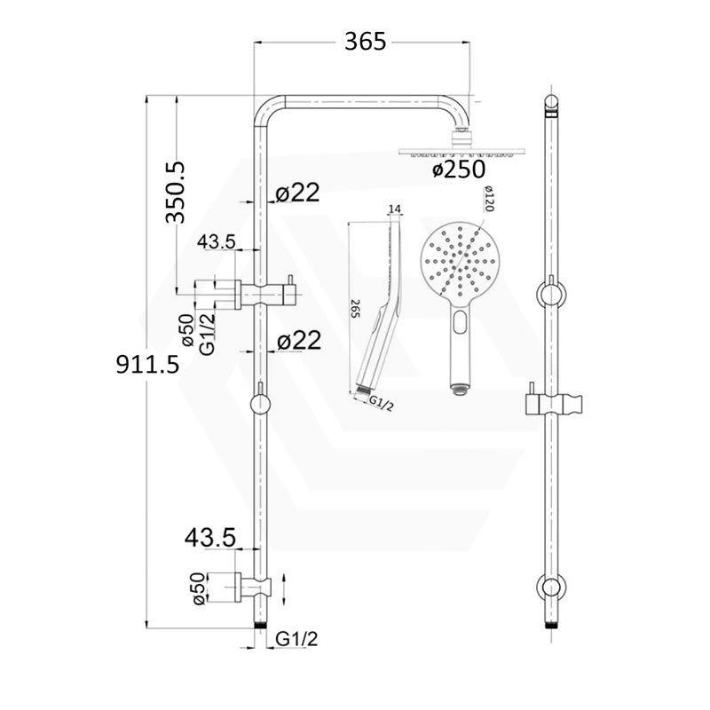 Bella Vista Mica Round Twin Rail Shower Set Variant Colors Available