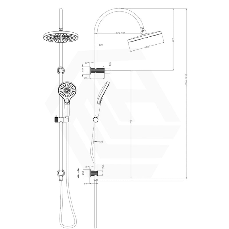 Bella Vista Mica Gooseneck Round Twin Rail Shower Set Variant Colors Available