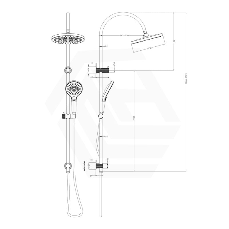 Bella Vista Mica Stainless Steel Fluted Gooseneck Twin Shower Set 3 Functions In Various Colours