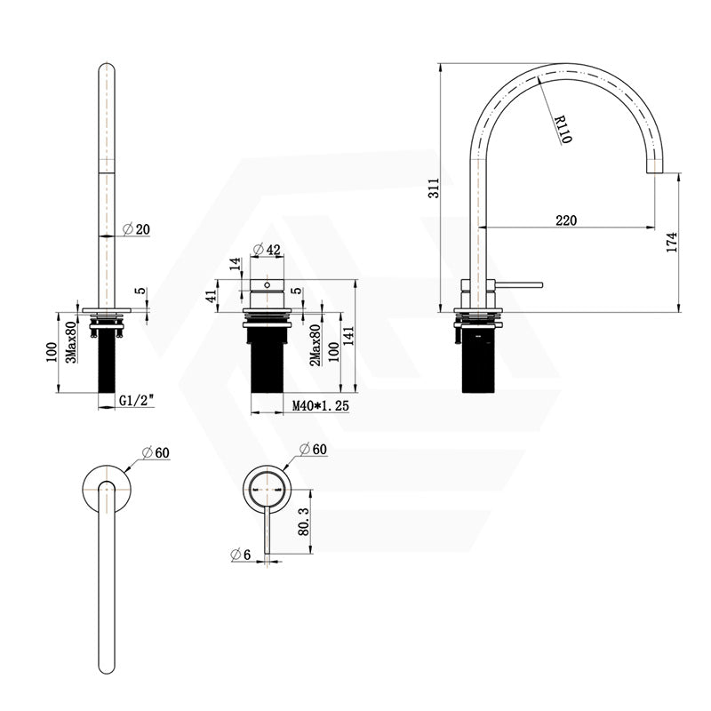 Bella Vista Mica Gooseneck Stainless Steel Hob Mounted Sink/Basin Mixer Tap Set Available In Colors