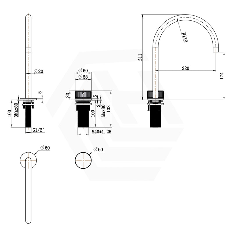 Bella Vista Mica Fluted Tall Stainless Steel Hob Spout & Mixer Tap Set Available In Colors