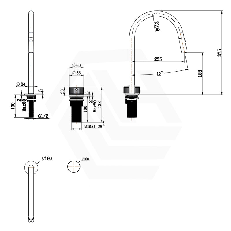 Bella Vista Mica Fluted Stainless Steel Pull-Out Kitchen Hob Spout & Mixer Variant Colour Available