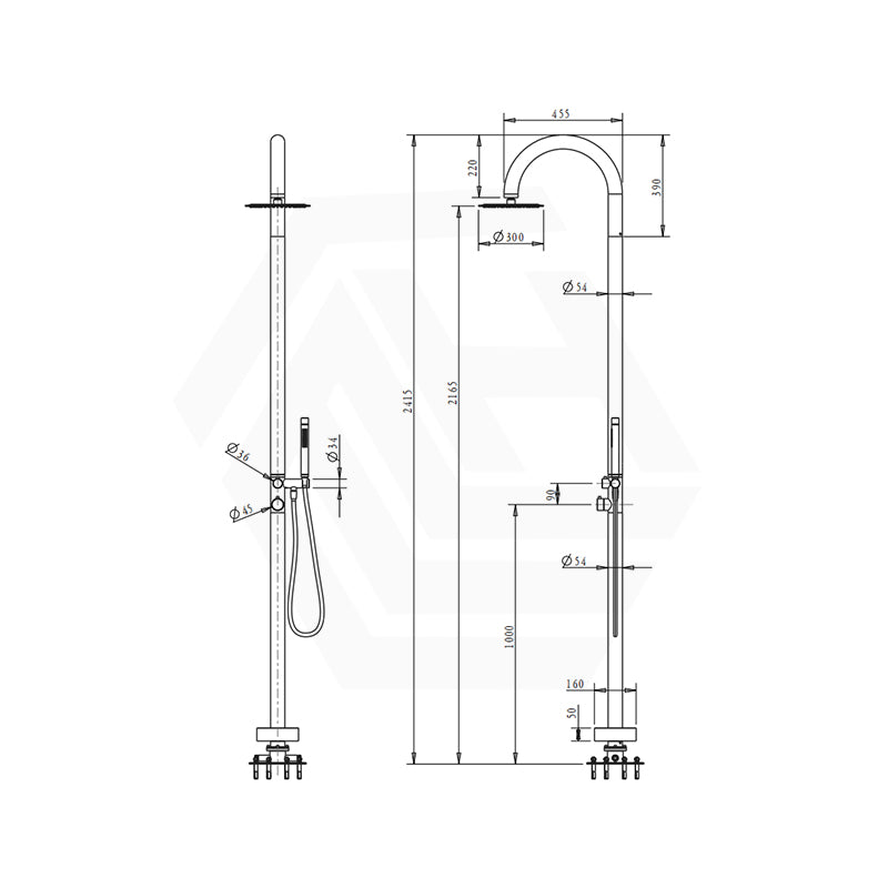 Bella Vista Mica 316 Stainless Steel Gooseneck Freestanding Outdoor Shower Set Variant Color Available