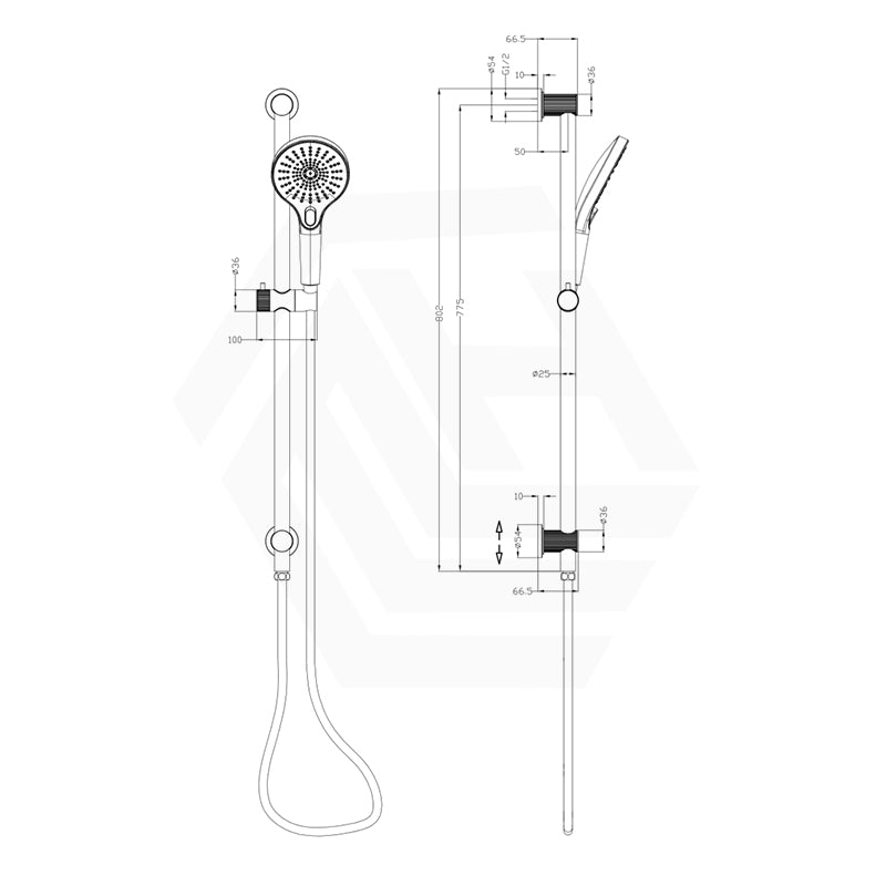 Bella Vista Mica Fluted Shower Rail with Handheld Set Inbuilt Inlet Stainless Variant Colour Available