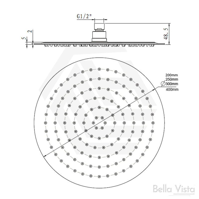 Bella Vista Mica 250mm Round Shower Head Stainless Steel