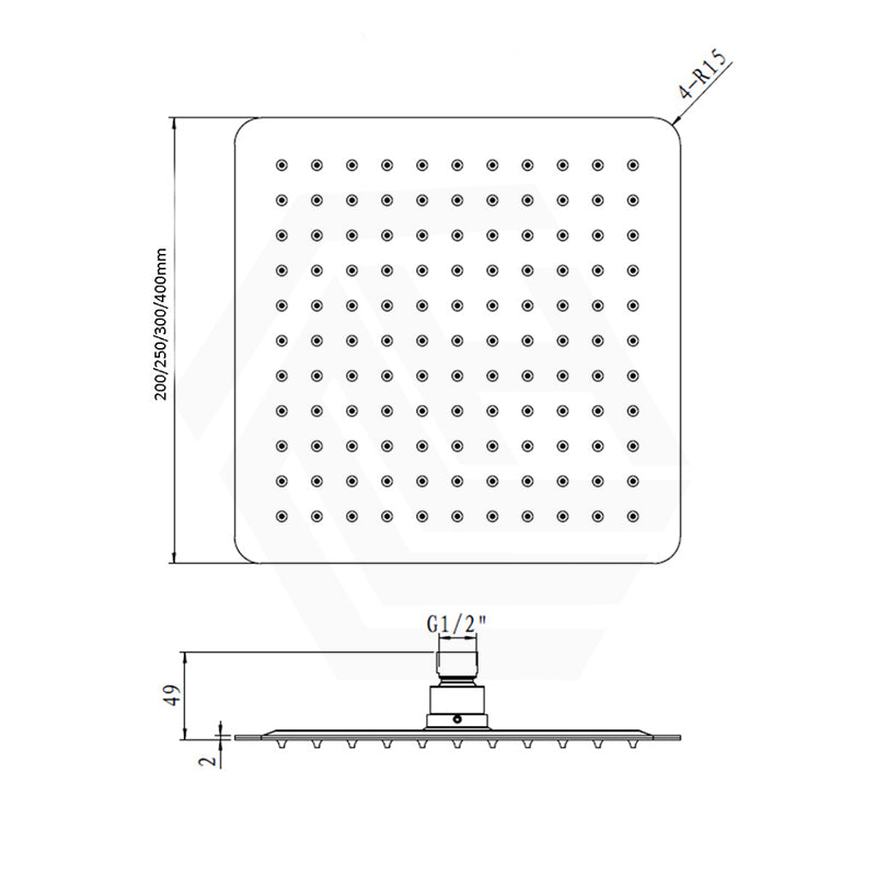 Bella Vista Cresta 250mm Square Stainless Steel Shower Head Variant Colour Avaliable