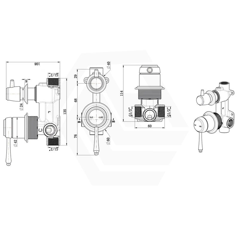 Bella Vista Mica Heritage Round Stainless Steel Wall Mixer with Diverter Variant Colour Available