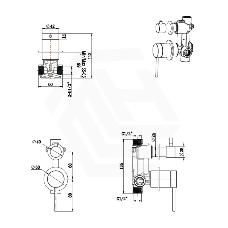 Bella Vista Mica Shower Wall Diverter Mixer Trim Kit Only with Separate Round Plates Variant Colour Available