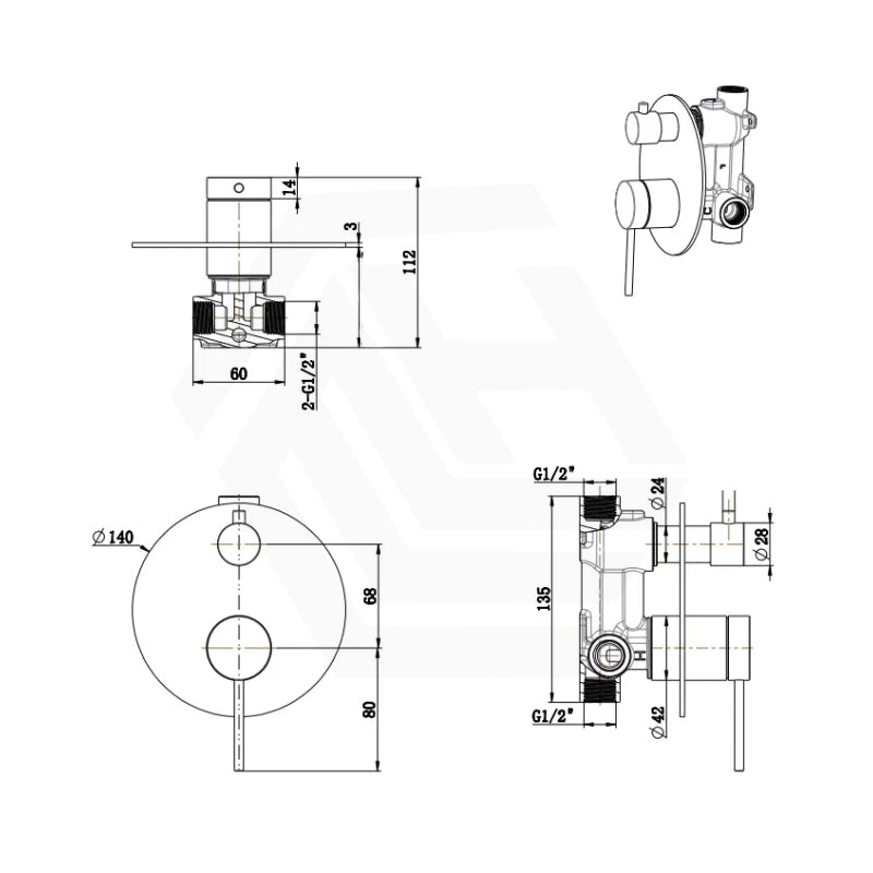 Bella Vista Mica Round Stainless Steel Shower Wall Diverter Mixer Variant Colour Available