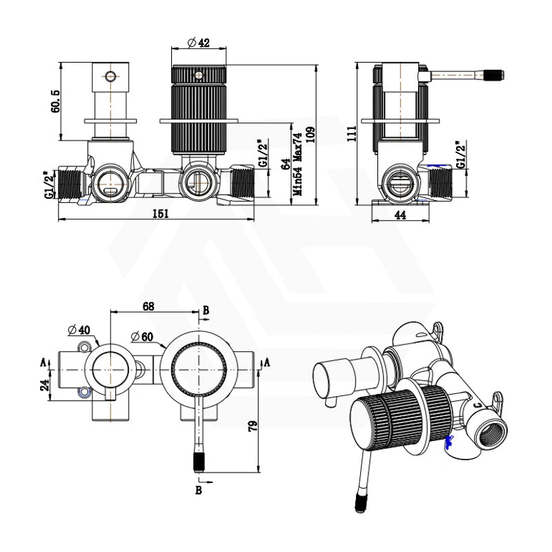 Bella Vista Mica Fluted Stainless Steel Shower Wall Mixer Diverter Set
