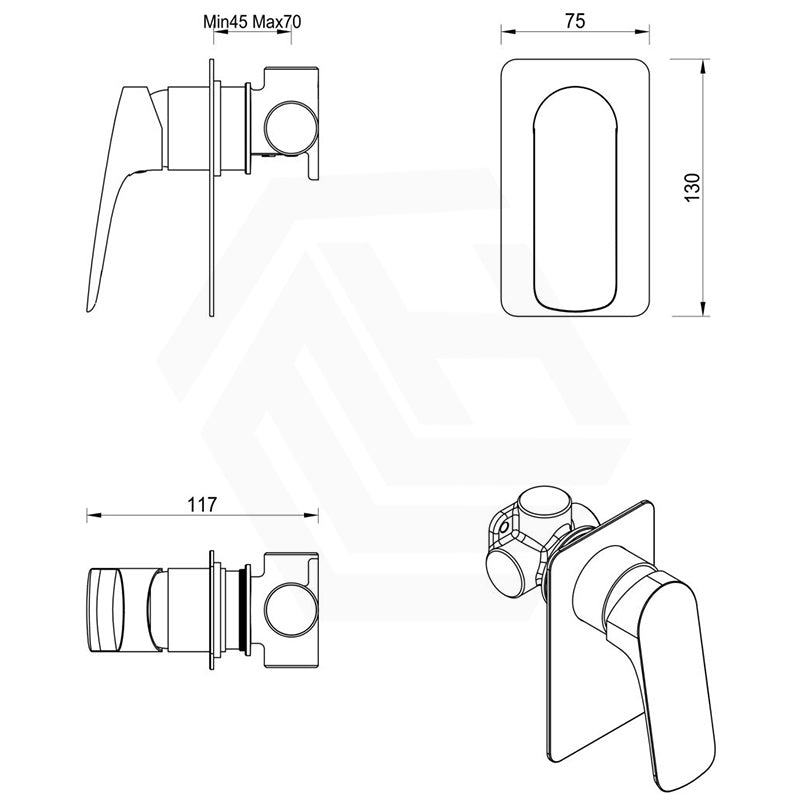 Bella Vista Kaza Rectangle Plate Brass Wall Mixer Trim Kits Only for Shower/Bath Variant Color Available