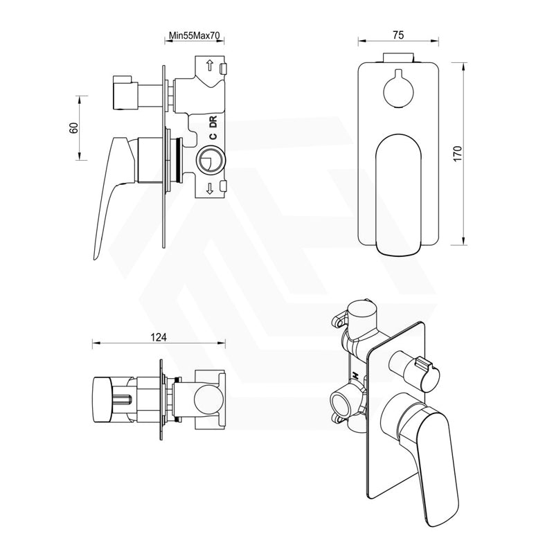 Bella Vista Kaza Rectangle Brass Wall Mixer with Diverter Variant Colour Available