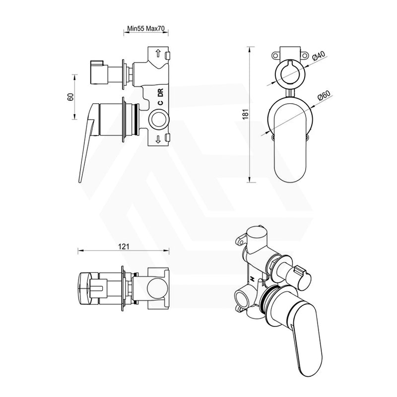 Bella Vista Lantra Round Brass Wall Mixer with Diverter Variant Colour Available