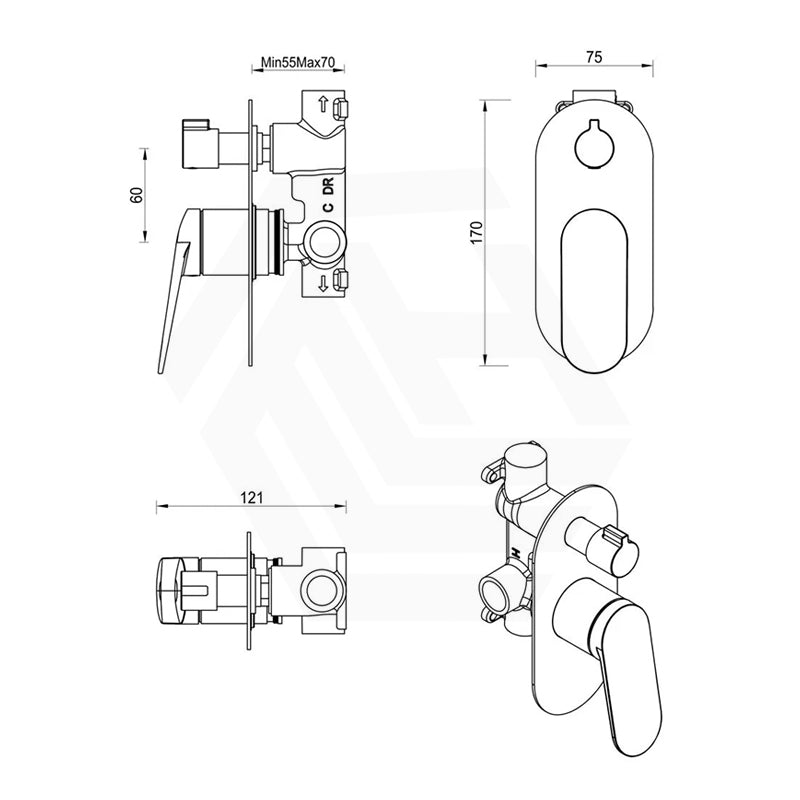 Bella Vista Lantra Wall Mixer with Diverter Trim Kit Only Oval Cover Plate Variant Colour Available