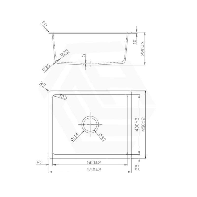 550x450x220mm Bella Vista Fomos Granite Stone Kitchen Sink Single Bowl Top/Undermount