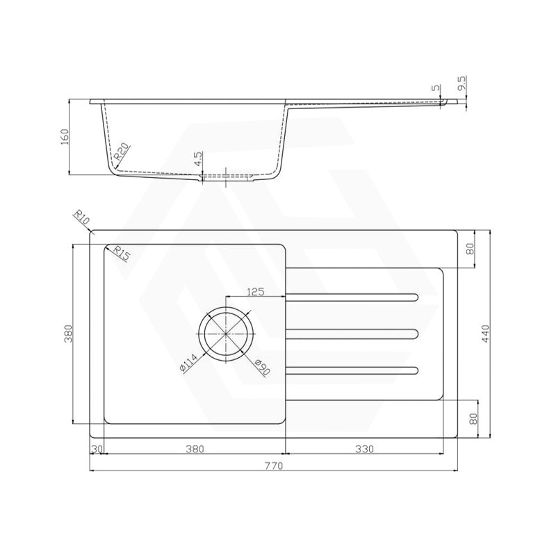 770x440x160mm Bella Vista Fomos Granite Stone Kitchen Sink with Drainer Board Single Bowl Top/Undermount