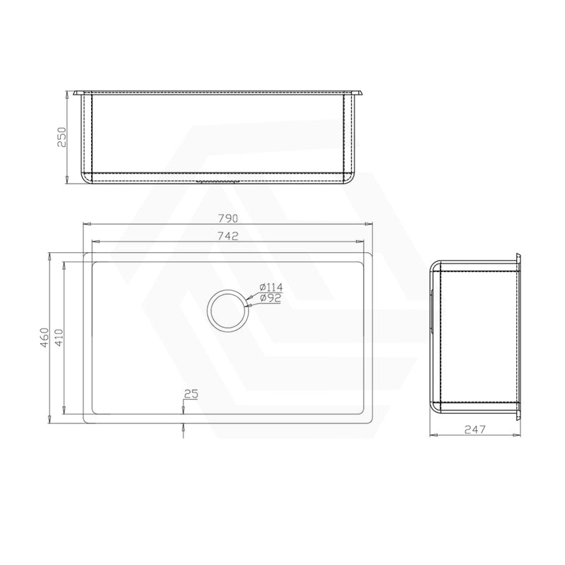 790x460x250mm Bella Vista Fomos Granite Stone Kitchen Sink Single Bowl Top/Undermount