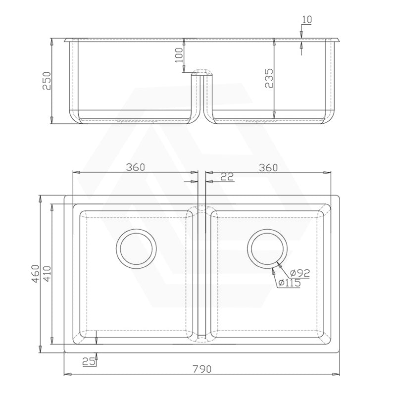 790x460x250mm Bella Vista Fomos Granite Stone Kitchen Sink Double Bowls Top/Undermount - Colour Available
