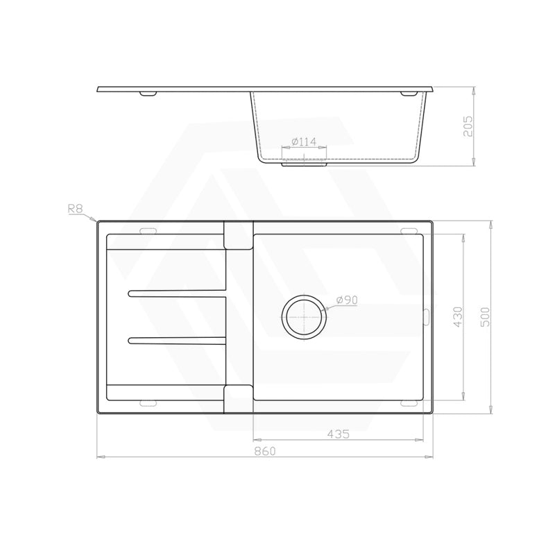 860x500x205mm Bella Vista Fomos Granite Stone Kitchen Sink with Drainer Board Single Bowl Top/Undermount