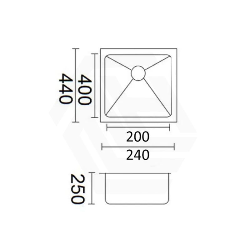 240x440x250mm Bella Vista Luminare 1.2mm Top/Undermount Single Bowl Kitchen Sink Stainless Steel