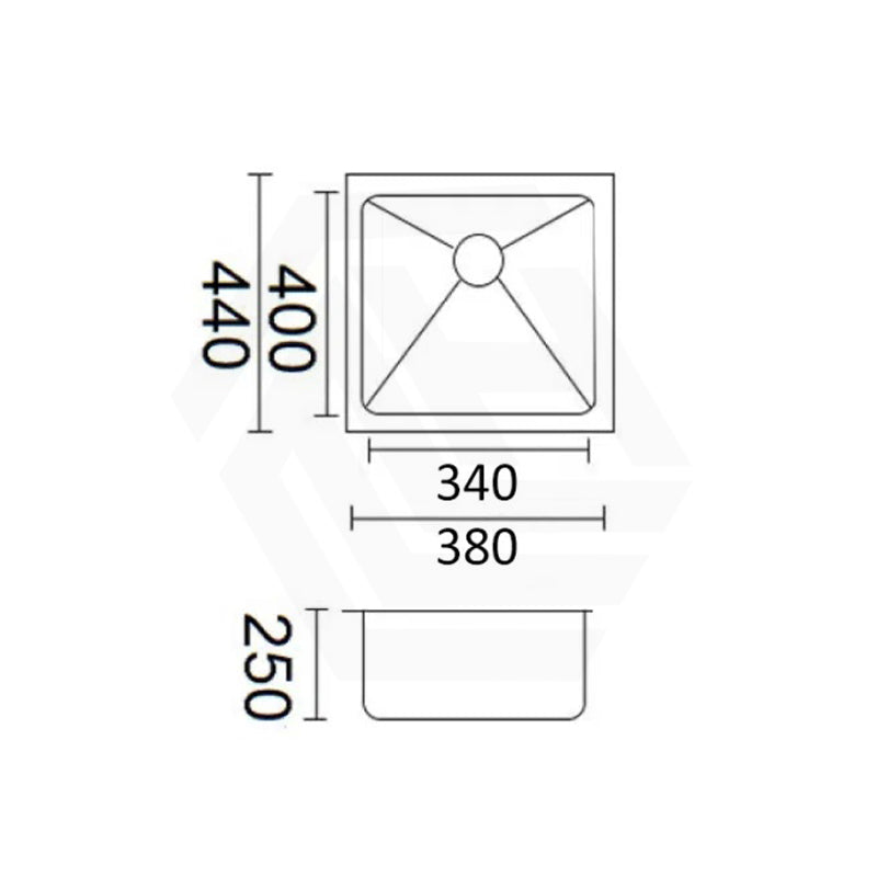380x440x250mm Bella Vista Luminare 1.2mm Top/Undermount Single Bowl Kitchen Sink Stainless Steel - Colour Available