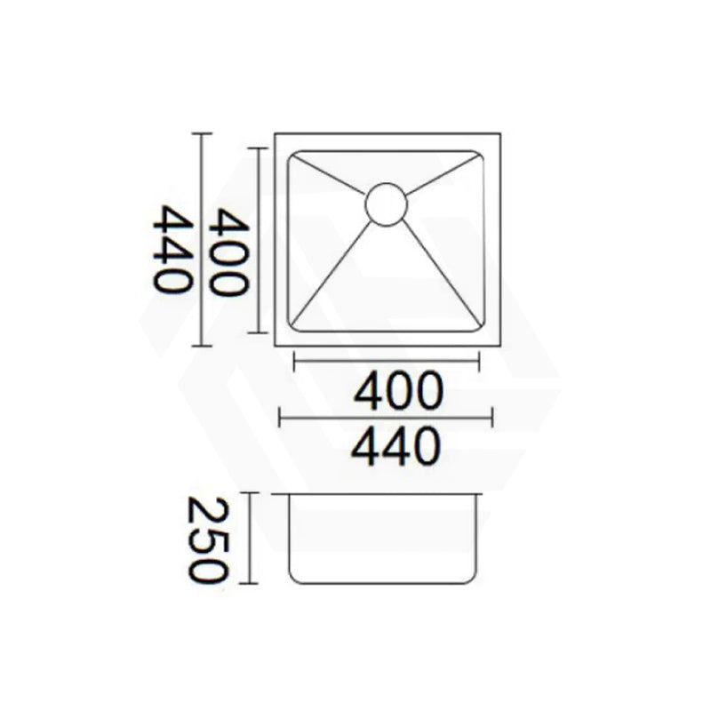 440x440x250mm Bella Vista Luminare 1.2mm Top/Undermount Single Bowl Kitchen Sink Stainless Steel - Colour Available