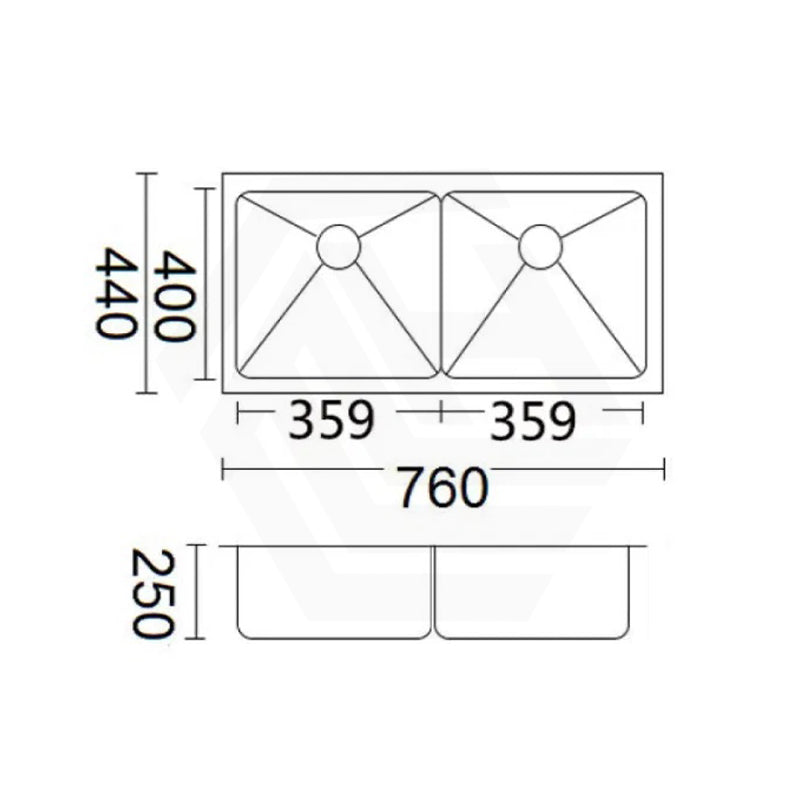 760x440x250mm Bella Vista Luminare 1.2mm Top/Undermount Double Bowls Kitchen Sink Stainless Steel - Colour Available