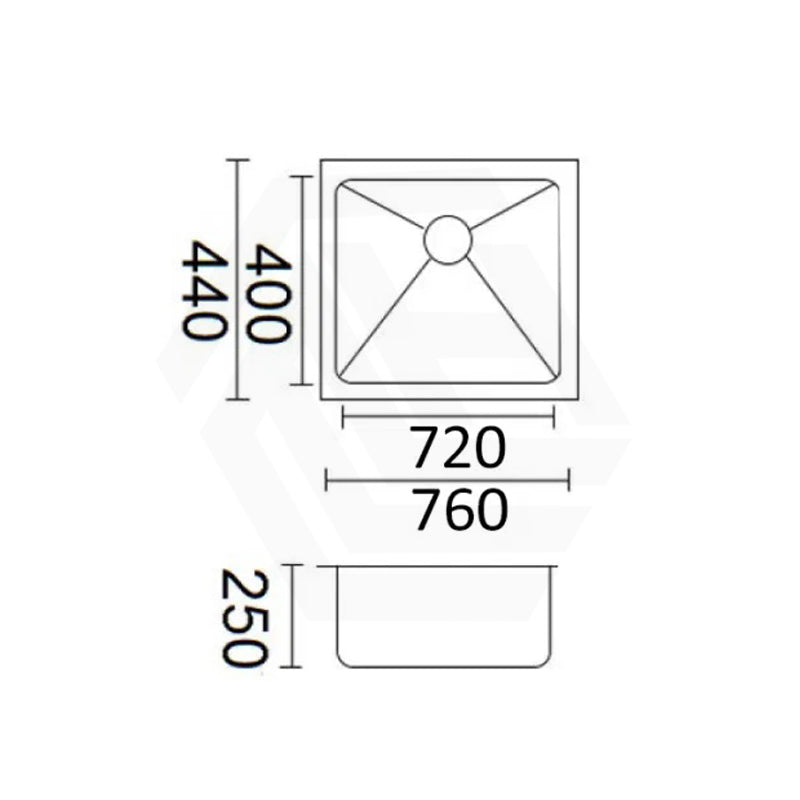 760x440x250mm Bella Vista Luminare 1.2mm Top/Undermount Single Bowl Kitchen Sink Stainless Steel