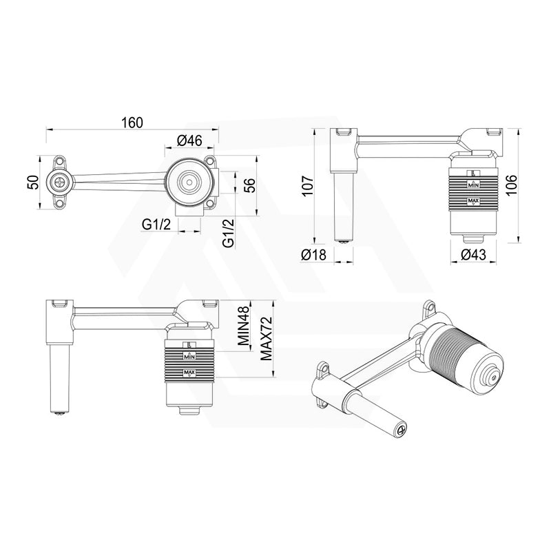 Bella Vista Lantra Wall Mixer with Spout Inwall Body Only