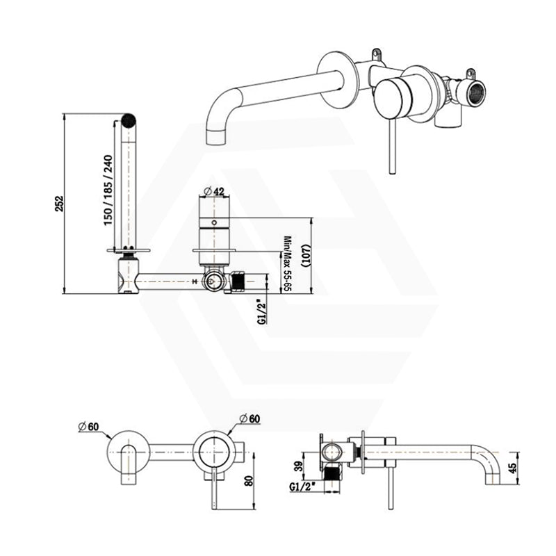 Bella Vista Mica Wall-Spout Combo Curved Spout 2P Trim Kit Only Variant Colors Available