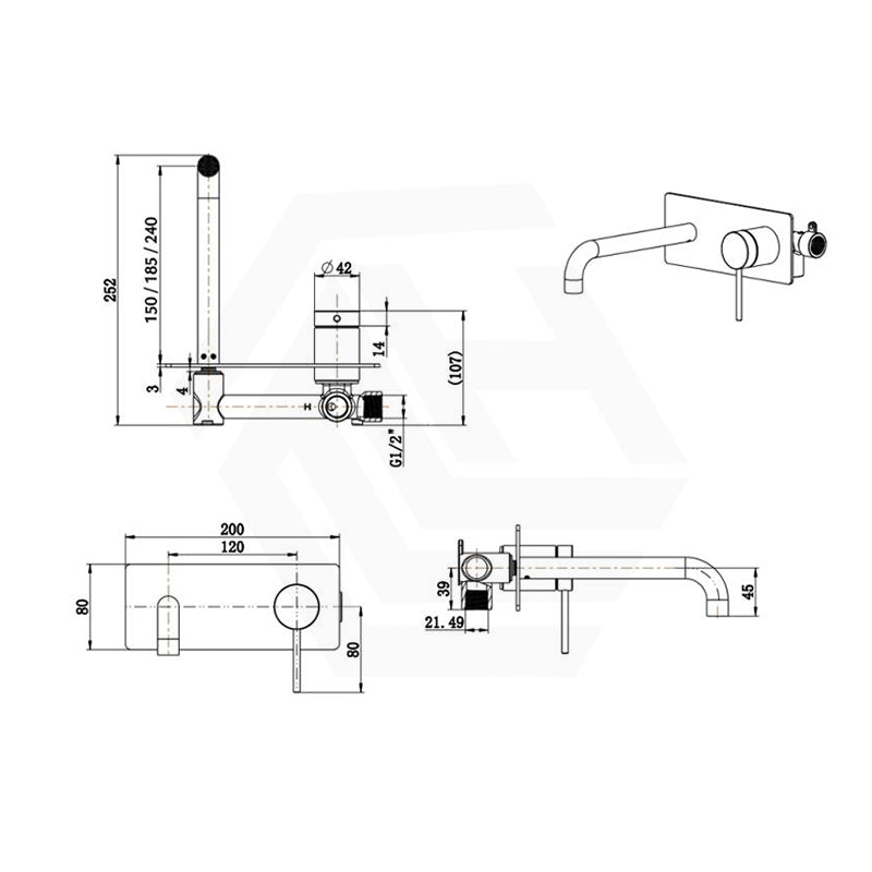 Bella Vista Mica Wall Mixer with Spout Rectangle Back Plate 1P TRIM KIT Only Variant Colors Available