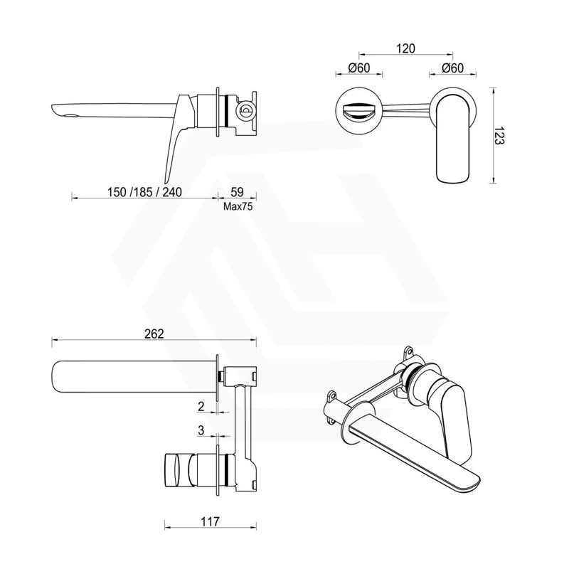 Bella Vista Kaza 185mm Round Wall Mixer with Spout Variant Colour Available