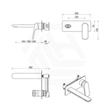 Bella Vista Kaza 185mm Wall Mixer with Spout Trim Kit Only Rectangle Cover Plate Variant Colour Available