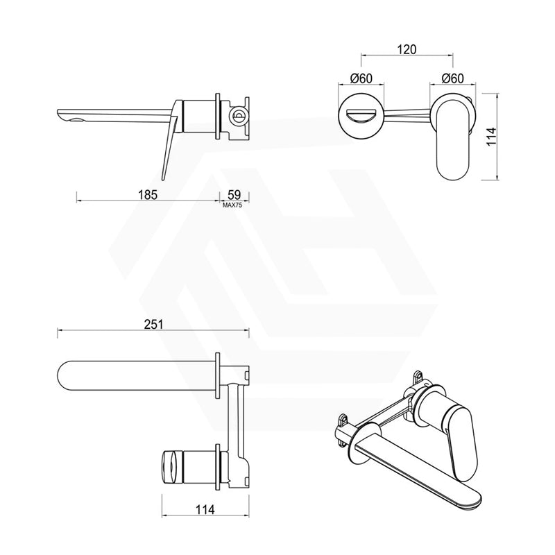 Bella Vista Lantra 185mm Wall Mixer with Spout Round Cover Plates Variant Colour Available