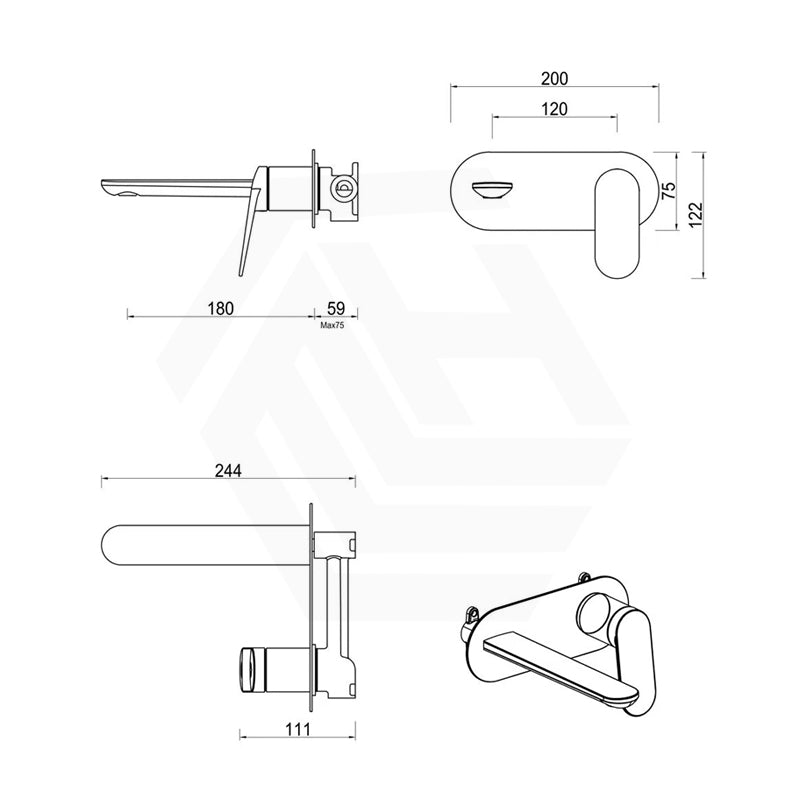 Bella Vista Lantra 185mm Wall Mixer with Spout Oval Cover Plate Variant Colour Available
