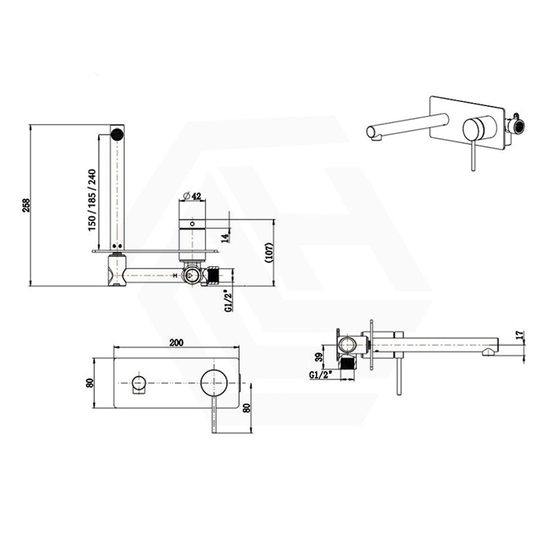 Bella Vista Mica Wall Mixer with Straight Spout Rectangle Back Plate 1P TRIM KIT Only Variant Colors Available