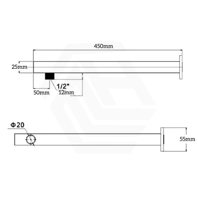 Bella Vista Mica Wall Mounted 450mm Stainless Steel Shower Arm Only Variant Colors Available
