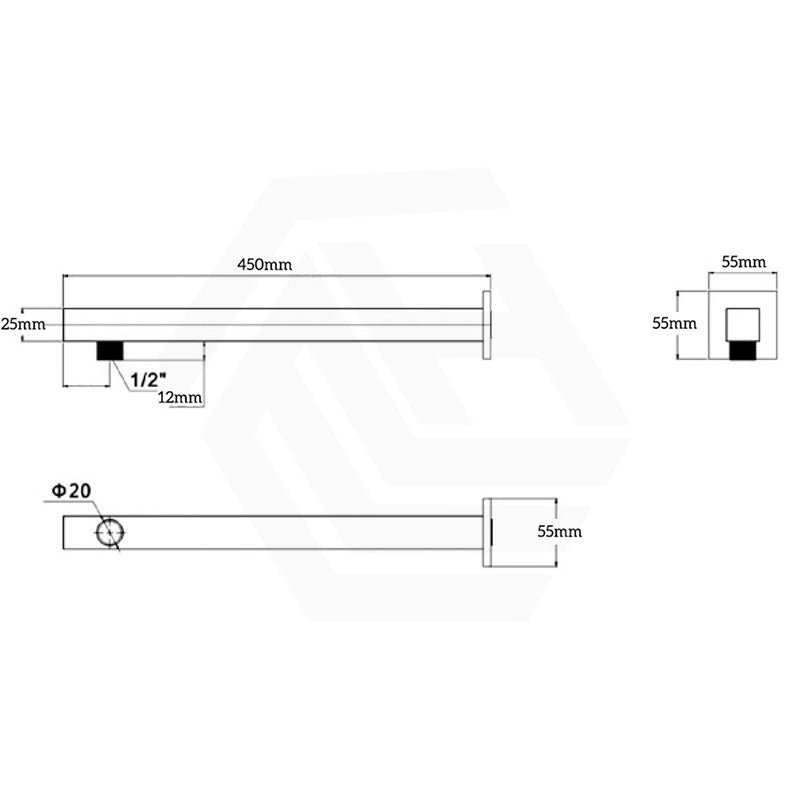 Bella Vista Cresta 450mm Square Horizontal Wall Mounted Shower Arm