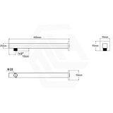 Bella Vista Cresta 450mm Square Horizontal Wall Mounted Shower Arm